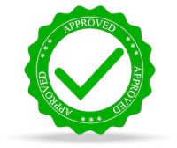 Quality Control Approved. Tick symbol in green color, vector illustration. Approved stamp eps